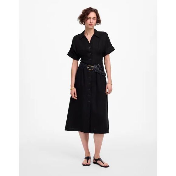 Madewell Dresses & Skirts - Madewell Pleated Midi Shirtdress in 100% Linen Jet Black Size XS NWT NU580
